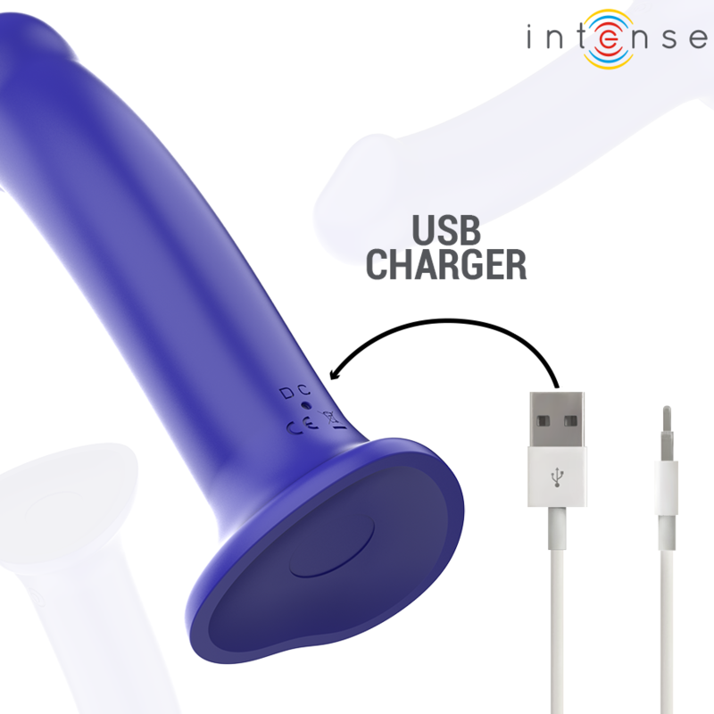 INTENSE - VIBRATORE VICTORIA CON VENTOSA 10 VIBRAZIONI BLU SCURO TELECOMANDO