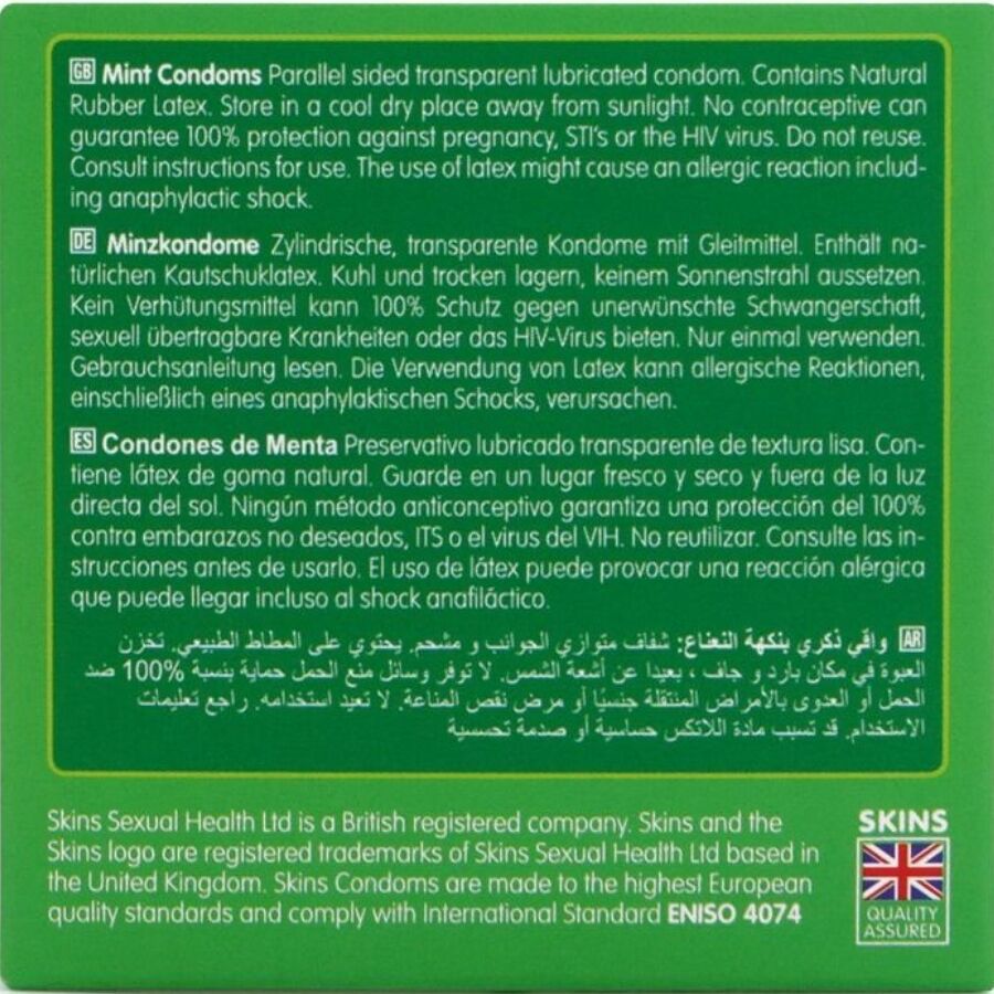 SKINS - PRESERVATIVI PREMIUM ALLA MENTA CONFEZIONE DA 4