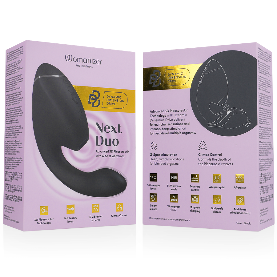 WOMANIZER - DUO NEXT STIMOLATORE DOPPIO CLITORIDEO E PUNTO G NERO