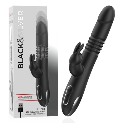 BLACK&SILVER - KENJI VIBRATORE RABBIT UP & DOWN + TELECOMANDO WATCHME