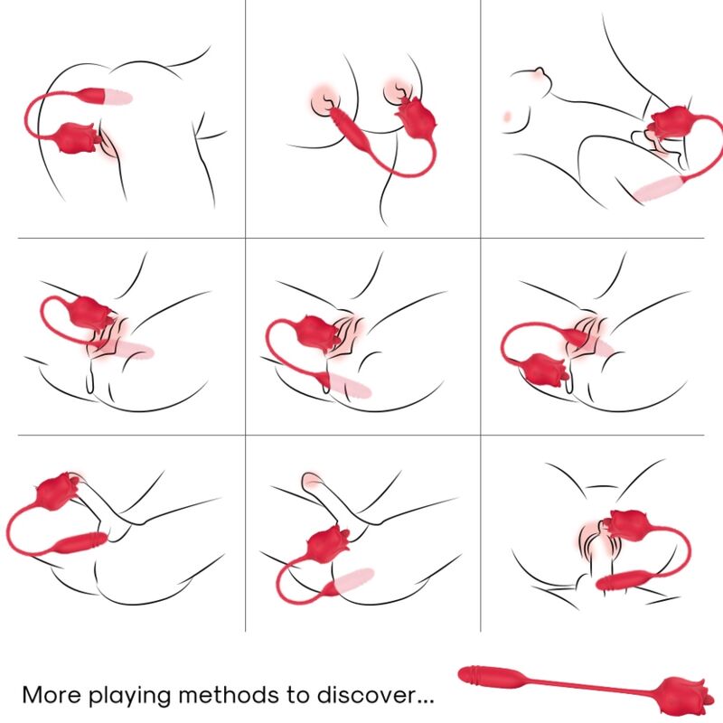 ARMONY - 3 IN 1 ROSA, STIMOLATORE, ASPIRAZIONE E SU&GIÙ CON CODA ROSSA