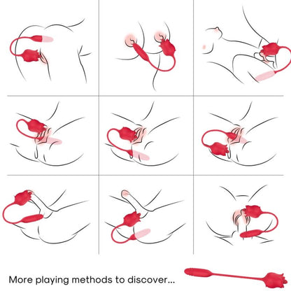 ARMONY - 3 IN 1 ROSA, STIMOLATORE, ASPIRAZIONE E SU&GIÙ CON CODA ROSSA