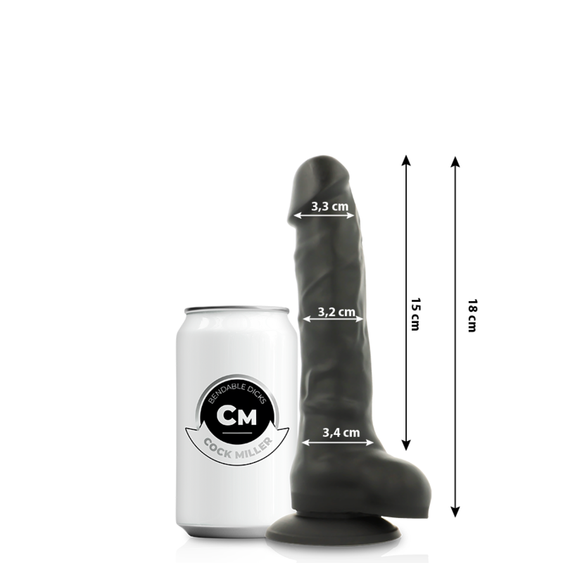 COCK MILLER - DILDO REALISTICO IN SILICONE DENSITÀ ARTICOLABILE NERO 18 CM