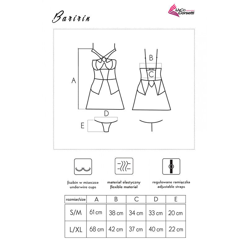 LIVCO CORSETTI FASHION - BARIRIN LC 90633 CAMICIA + PANTY NERO L/XL