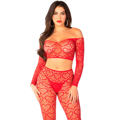 LEG AVENUE - CROP TOP + CALZE ROSSO TAGLIA UNICA