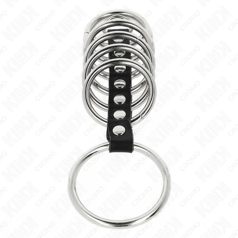 KINK - 7 ANELLI PER PENE IN METALLO DA 3,2 CM A 5 CM COLLEGATI DA PELLE