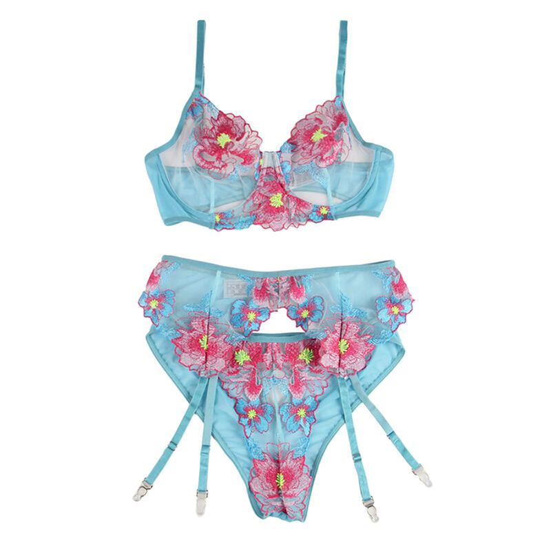 SUBBLIME - 954116 REGGISENO + SLIP CON CINTURA REGGISENO FLOREALE BLU L/XL
