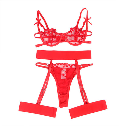 SUBBLIME - 954338 REGGISENO + PERIZOMA + CINTURA CON STAMPA A CUORE ROSSO L/XL