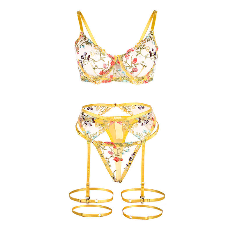 SUBBLIME - 954345 REGGISENO + PERIZOMA + CINTURA REGGISENO FLOREALE GIALLO S/M
