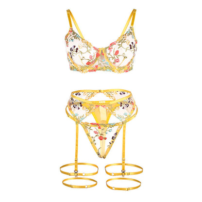 SUBBLIME - 954345 REGGISENO + PERIZOMA + CINTURA REGGISENO FLOREALE GIALLO S/M