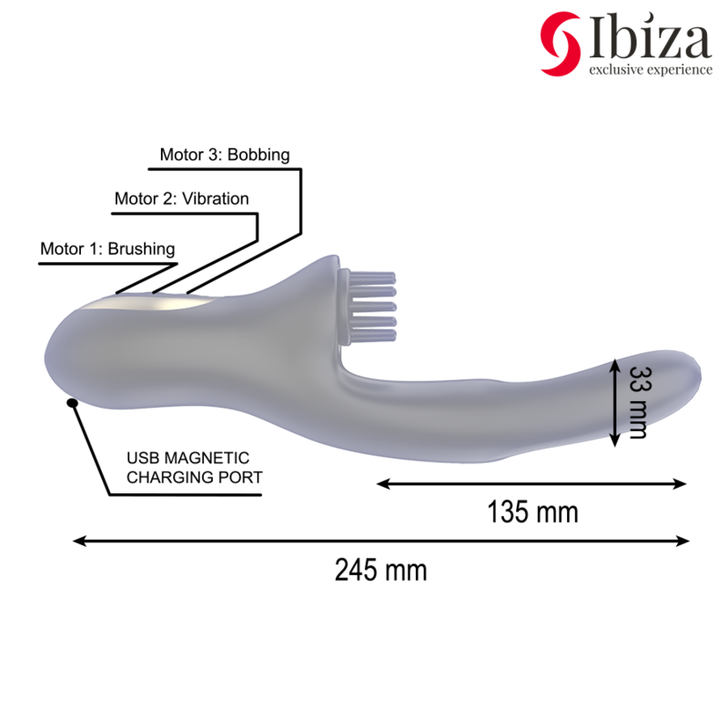 IBIZA - VIBRATORE CLITORIALE MULTICELLULARE E DOPPIA ONDA CON SPAZZOLA RABITT HI-TECH