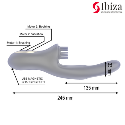 IBIZA - VIBRATORE CLITORIALE MULTICELLULARE E DOPPIA ONDA CON SPAZZOLA RABITT HI-TECH
