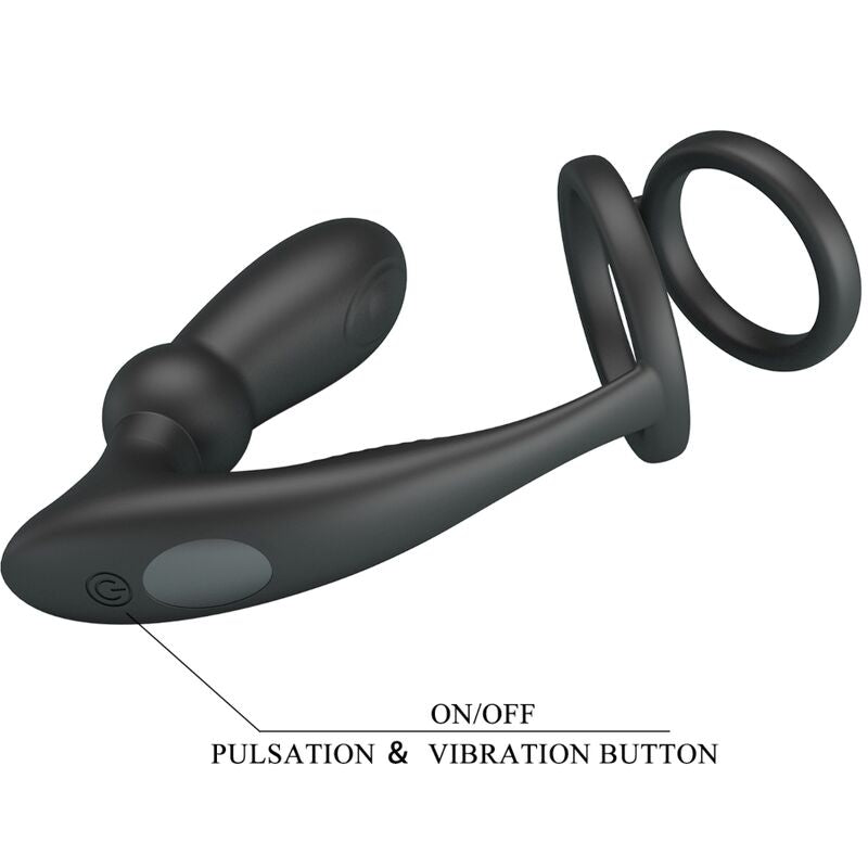 PRETTY LOVE - ANELLO PER PENE EMONI + TAPPO ANALE 12 VIBRAZIONI NERO