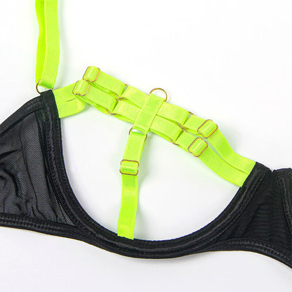 SUBBLIME - 955274 COMPLETO REGGISENO CON COLLANA E DETTAGLI GAMBA VERDE FLUORESCENTE S/M