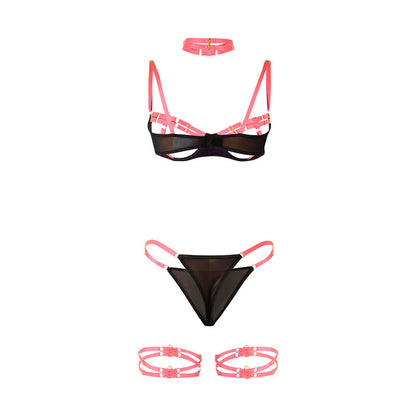 SUBBLIME - 955304 COMPLETO REGGISENO CON COLLANA E DETTAGLI GAMBA ROSA FLUO L/XL