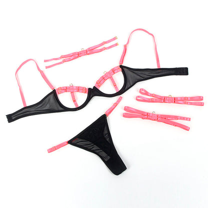 SUBBLIME - 955304 COMPLETO REGGISENO CON COLLANA E DETTAGLI GAMBA ROSA FLUO L/XL