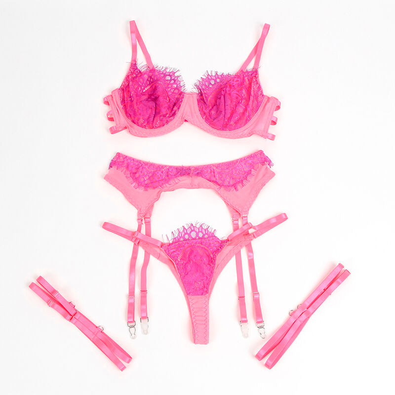 SUBBLIME - 955359 COMPLETO REGGISENO CON PIZZO E GIACCHETTI ROSA E VIOLA S/M