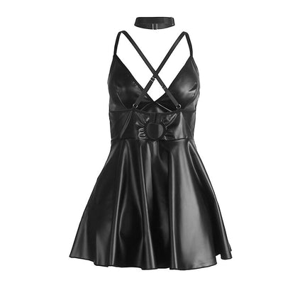 SUBBLIME - 955380 ABITO CON SPALLINE IN PELLE NERA L/XL