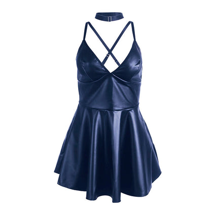 SUBBLIME - 955427 ABITO CON SPALLINE IN PELLE BLU L/XL