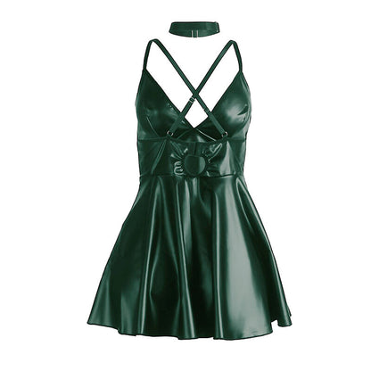 SUBBLIME - 955434 ABITO CON SPALLINE IN PELLE VERDE S/M