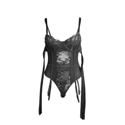 SUBBLIME - 955502 BODY IN PIZZO CON FIOCCHI E GIARRETTIERE NERO L/XL