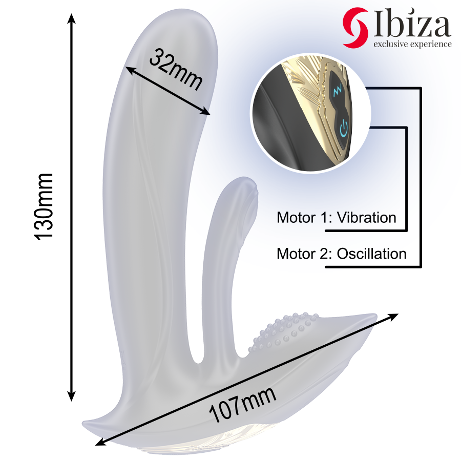 IBIZA - VIBRATORE INDOSSABILE CON STIMOLAZIONE DEL PUNTO G E DEL CLITORIDE CON TELECOMANDO