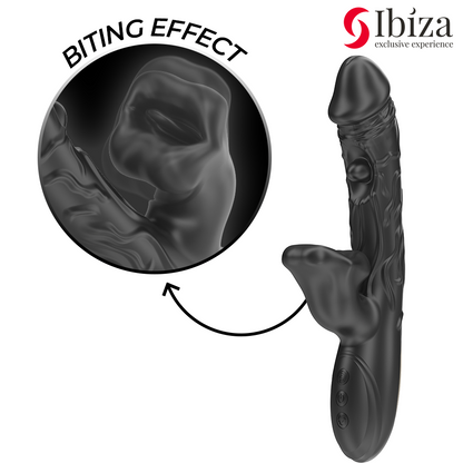 IBIZA - VIBRATORE E STIMOLATORE CLITORIDEO CON EFFETTO MORSO E ROTAZIONE