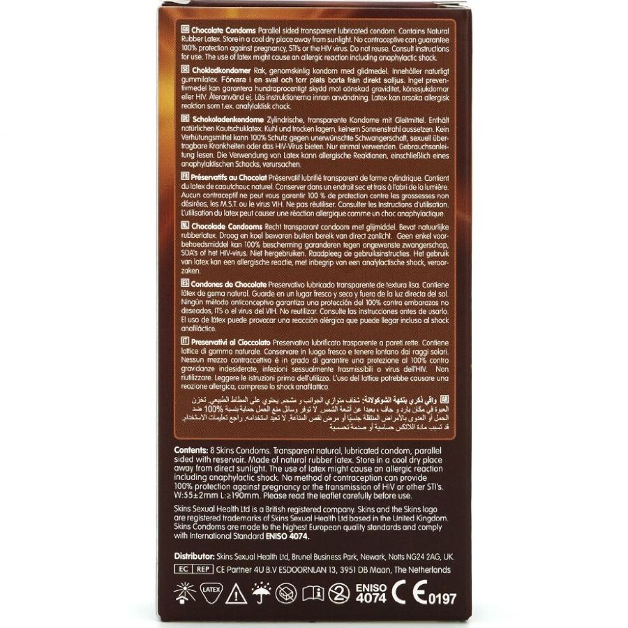 SKINS - PRESERVATIVI PREMIUM AL CIOCCOLATO CONFEZIONE DA 8