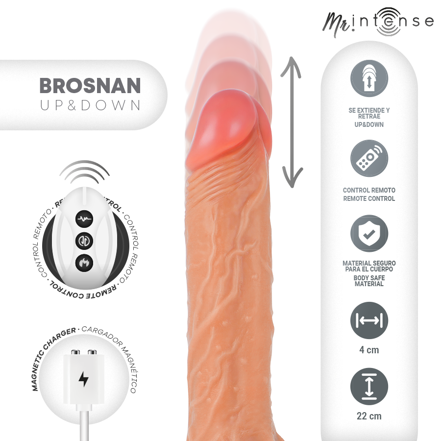 MR INTENSE - BROSNAN REALISTICO MULTIFUNZIONALE CON VIBRAZIONE, SU E GIÙ TELECOMANDO, 22 CM - OPPURE - 4 CM