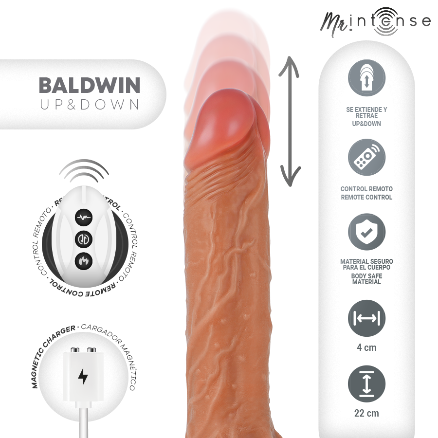 MR INTENSE - BALDWIN REALISTICO MULTIFUNZIONALE CON VIBRAZIONE, SU E GIÙ TELECOMANDO, 22 CM - OPPURE - 4 CM