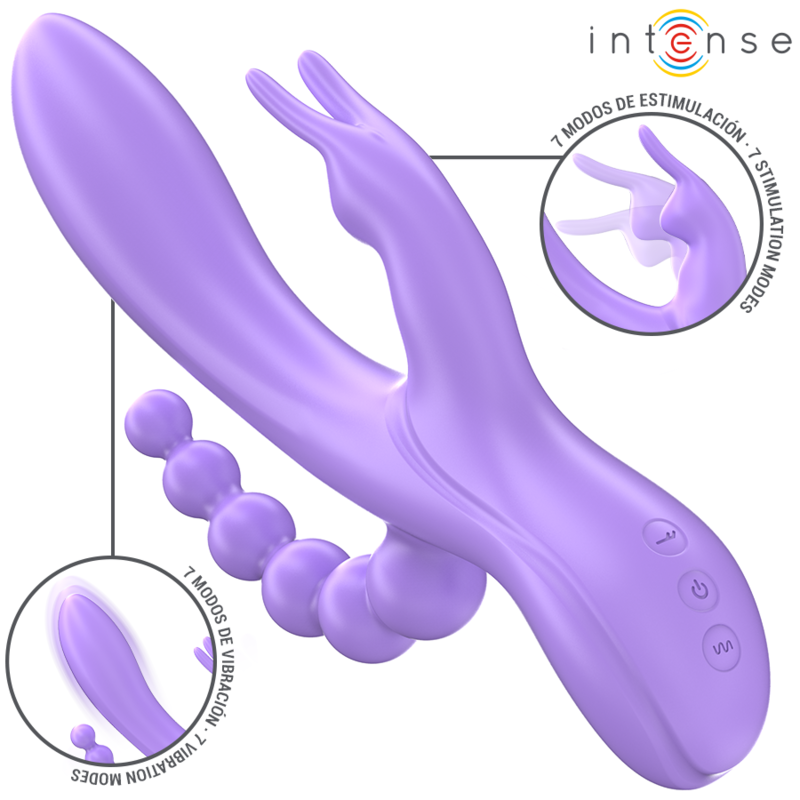 INTENSE - MIKO TRIPLO VIBRATORE CONIGLIO & STIMOLATORE & ANALE 7 VIBRAZIONI VIOLA