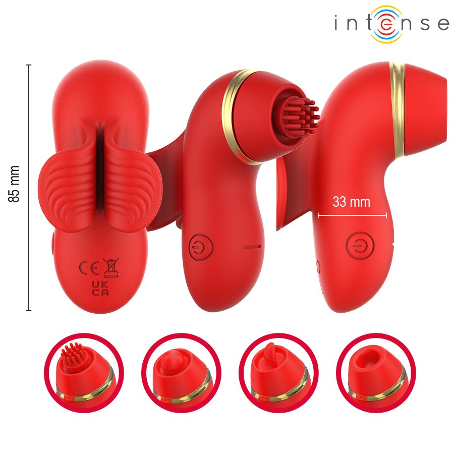 INTENSE - STIMOLATORE PATTY CON 4 TESTINE, ASPIRAZIONE, COLPIMENTO, SOLLETICO E LECCA