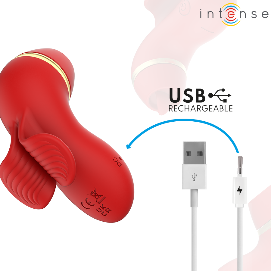 INTENSE - STIMOLATORE PATTY CON 4 TESTINE, ASPIRAZIONE, COLPIMENTO, SOLLETICO E LECCA
