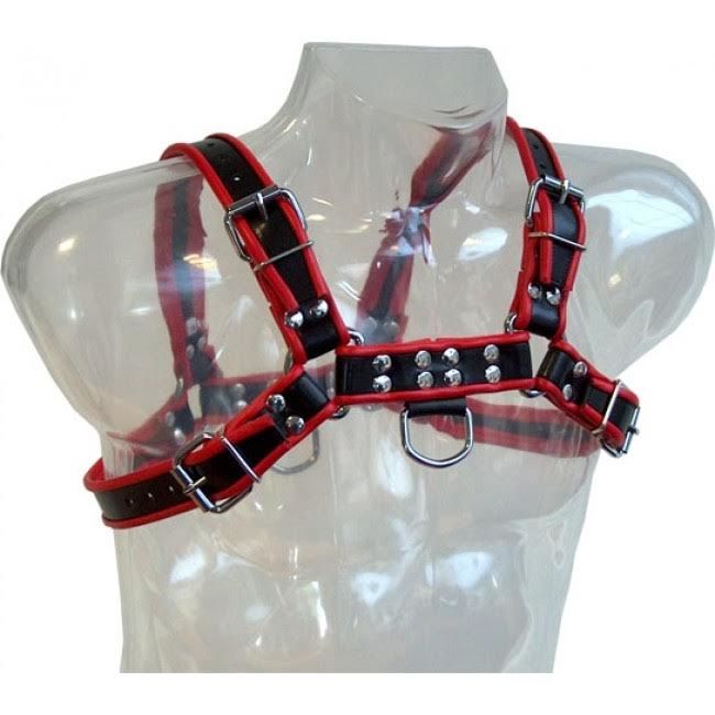LEATHER BODY - CATENA HARNESS III NERO / ROSSO